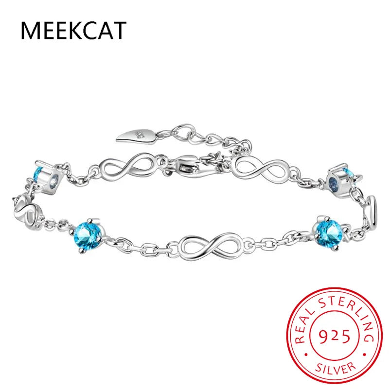 Vintage Silver Infinite Love Bracelet White/Blue Zircon Wedding Jewelry