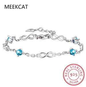 Vintage Silver Infinite Love Bracelet White/Blue Zircon Wedding Jewelry
