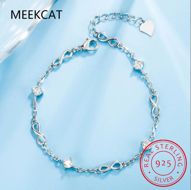 Vintage Silver Infinite Love Bracelet White/Blue Zircon Wedding Jewelry