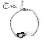 Heart Shape Ceramic Bracelet Siver Fill Stainless Steel Link Bracelets For Women