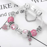 Romantic Key&Lock Pendant Charm Bracelets Silver LOVED Beads Bangles