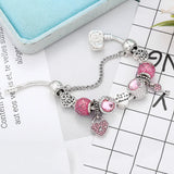 Romantic Key&Lock Pendant Charm Bracelets Silver LOVED Beads Bangles