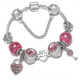 Romantic Key&Lock Pendant Charm Bracelets Silver LOVED Beads Bangles
