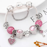 Romantic Key&Lock Pendant Charm Bracelets Silver LOVED Beads Bangles