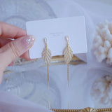 Romantic Leaf Tassel Earring 14k Pave Zircon Stud Jewelry