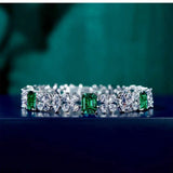 Lab Emerald Diamond Bangle Bracelet 925 Sterling Silver Wedding Bridal Jewelry
