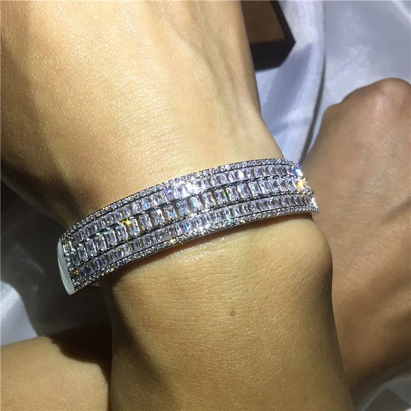 Romantic Lady Bangle Princess CZ Stone Bracelet Wedding Bangles