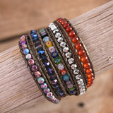 Romantic Leather Wrap Bracelets Nautural Stone Multilayers