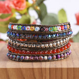Romantic Leather Wrap Bracelets Nautural Stone Multilayers