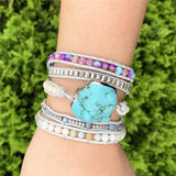 Romantic Leather Wrap Bracelet with Turquoise Stone