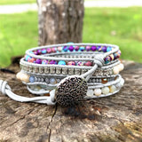 Romantic Leather Wrap Bracelet with Turquoise Stone