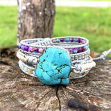 Romantic Leather Wrap Bracelet with Turquoise Stone
