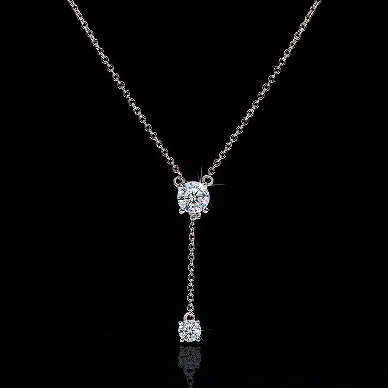 Long Lab Diamond Pendant 925 Silver Necklace For Women