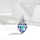 Romantic Love Castle Heart Shaped Purple Crystal Pendant Necklace for Women