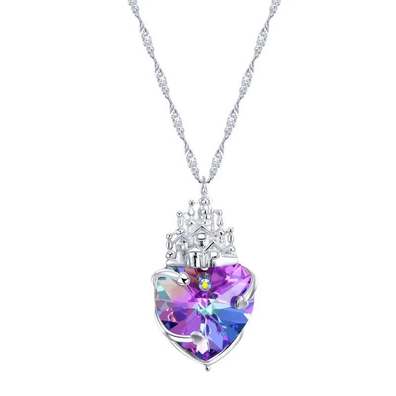 Romantic Love Castle Heart Shaped Purple Crystal Pendant Necklace for Women
