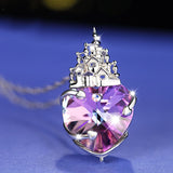 Romantic Love Castle Heart Shaped Purple Crystal Pendant Necklace for Women