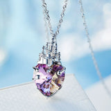 Romantic Love Castle Heart Shaped Purple Crystal Pendant Necklace for Women
