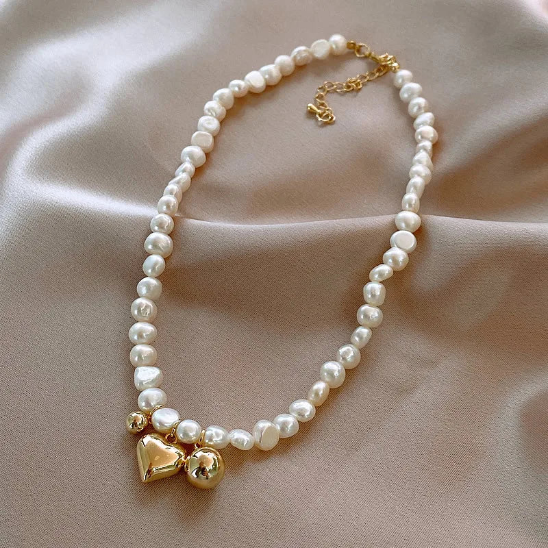 Baroque Freshwater Pearl Necklace 14K Filled Heart Pendant Jewelry