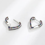 Rainbow Crystal Heart Stud Earrings 925 Silver Women Jewelry