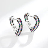 Rainbow Crystal Heart Stud Earrings 925 Silver Women Jewelry