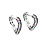 Rainbow Crystal Heart Stud Earrings 925 Silver Women Jewelry