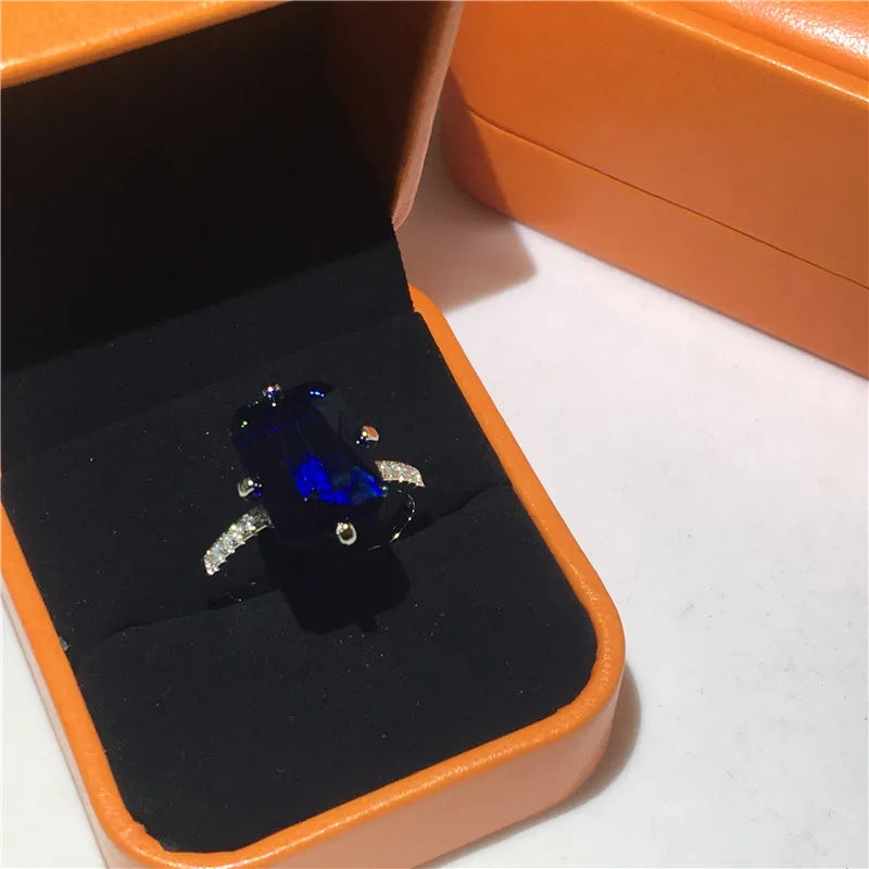 925 Silver Ring 8ct Lab Sapphire CZ Wedding Band