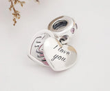 Enamel Crystal Heart Pendant 925 Sterling Silver Love Mom Bead Gift