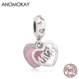 Enamel Crystal Heart Pendant 925 Sterling Silver Love Mom Bead Gift