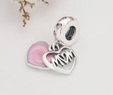 Enamel Crystal Heart Pendant 925 Sterling Silver Love Mom Bead Gift