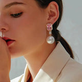 Romantic Pearl Diamond Dangle Earrings 925 Silver Wedding Party Drop Earrings