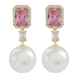 Romantic Pearl Diamond Dangle Earrings 925 Silver Wedding Party Drop Earrings