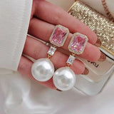 Romantic Pearl Diamond Dangle Earrings 925 Silver Wedding Party Drop Earrings