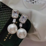 Romantic Pearl Diamond Dangle Earrings 925 Silver Wedding Party Drop Earrings