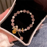 Romantic Pink Crystal Beaded Bracelet for Women Hand Chain Bracelets