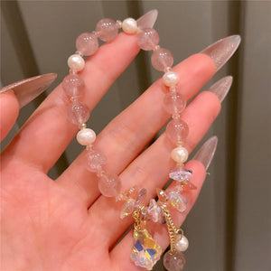 Romantic Pink Crystal Beaded Bracelet for Women Hand Chain Bracelets