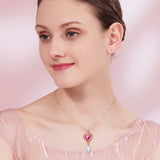 Pink Crystal Heart Pearl Necklace Rose Plated Pendant