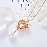 Pink Crystal Heart Pearl Necklace Rose Plated Pendant