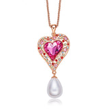 Pink Crystal Heart Pearl Necklace Rose Plated Pendant