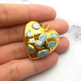 Pretty Heart Shape Larimar Insert Pendant Plated High For DIY Jewelry