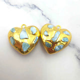 Pretty Heart Shape Larimar Insert Pendant Plated High For DIY Jewelry