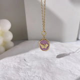 Purple Crystal Necklace Enamel Butterfly Pendant Necklace for Women