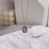 Purple Crystal Necklace Enamel Butterfly Pendant Necklace for Women