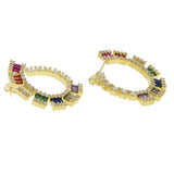Romantic Rainbow Square CZ Stone Pave Round Geometric Hoop Earring For Women
