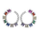 Romantic Rainbow Square CZ Stone Pave Round Geometric Hoop Earring For Women