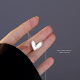 Romantic S925 Silver Chain Necklace with Shell Heart Pendant