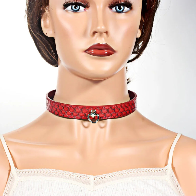 Red Glossy Scales Leather Choker Collar Necklace