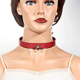 Red Glossy Scales Leather Choker Collar Necklace