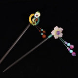 Red Pink Flower Tassel Hair Sticks Hair Chopsticks