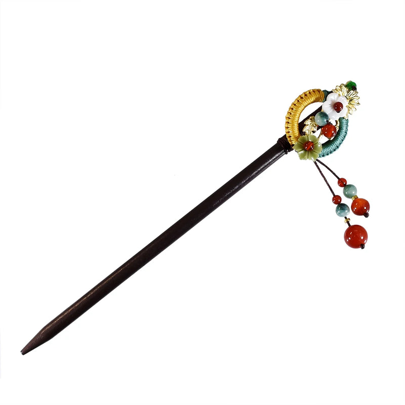 Red Pink Flower Tassel Hair Sticks Hair Chopsticks