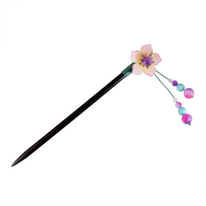 Red Pink Flower Tassel Hair Sticks Hair Chopsticks